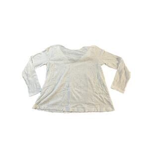LOFT White Textured Long Sleeve women Top Size L Ribbon Back Tie Blouse